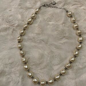 Carolee Cream Pearl Necklace with Vintage Carolee Silver Details